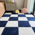 12Pcs Plush Foam Floor Mat,Plush Interlocking Carpet Tiles,Anti-Slip Square Puzzle Floor Mat,EVA Foam Area Rugs for Bedroom Playroom (White+Navy) - color: White+navy