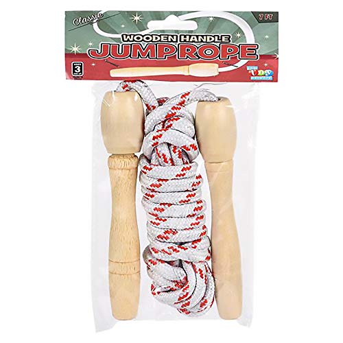 The Dreidel Company Durable Jump Ropes for Kids (2-Pack), Nylon with Wooden Handles, indoor & Outdoor Skipping Activity, Party Favors, 7' Ft. (84" inches) - size: 2-Pack