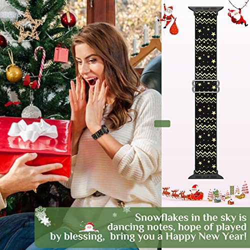 LETOID Stretchy Bands for Apple Watch Band Women Men Adjustable Solo Loop | Skin-Friendly Elastic Nylon Replacement Strap, iWatch Series 11 10 9 8 7 6 5 4 3 2 1 SE Ultra 49 46 45 44 42 41 40 38mm - color: Christmas: Socks, Snowflakes, Starry Sky, size: 38