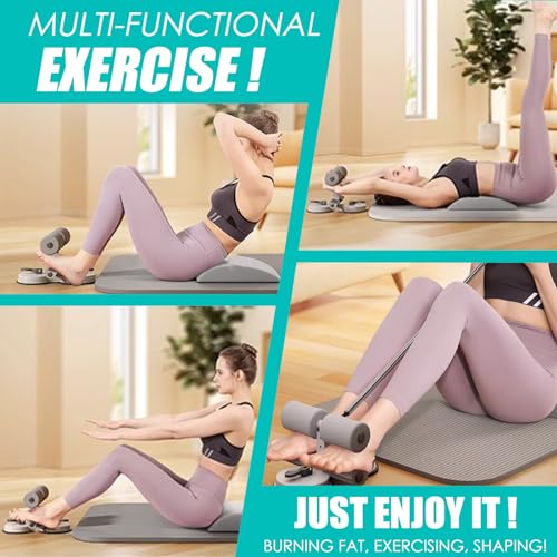 Sit Up Bar Foot Holder,Portable Sit Up Floor Holder, Sit Up Exercise Equipment,3 Level Adjustable, with 2 Strong Suction Cup and Elastic Pull Rope，for Abs Workout Aids,Feet and Leg Strength Training, Home or Office Use - color: Grey