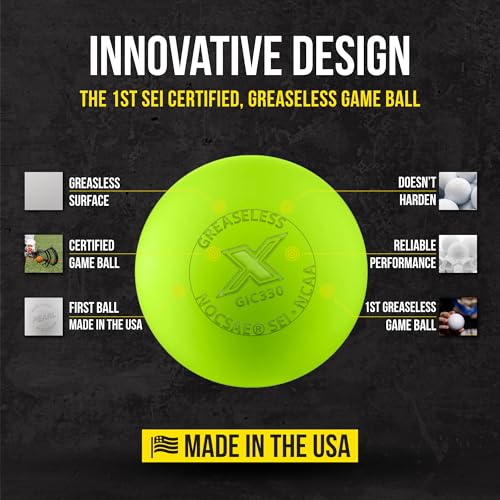 PEARL X Greaseless Lacrosse Balls by Guardian Innovations - Official Ball of NCAA Championships - Meets NOCSAE Standards and SEI/NCAA Certified - color: Optic Yellow, size: 100 Pack