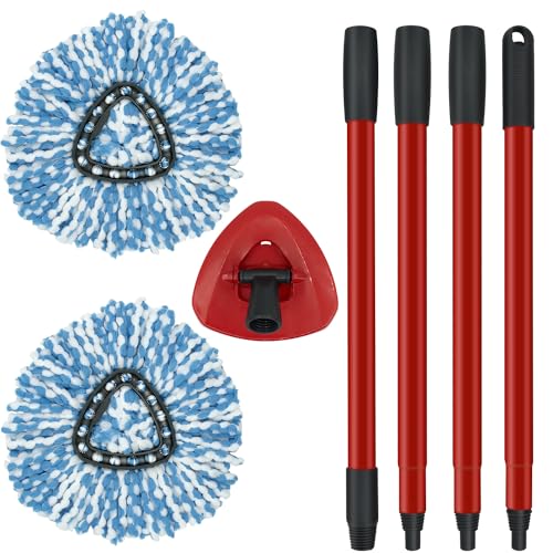 2 Pack Spin Mop Replacement Head,1 Base,4-Section Sturdy Iron Mop Handles Compatible with O Ceda EasyWring RinseClean 2 Tank System Mop,Oceda Mop Refills and Mop Stick 30" to 58" Set to Floor Clean - color: 1 Sets Mop Handle + 2 Blue Heads + 1 Base
