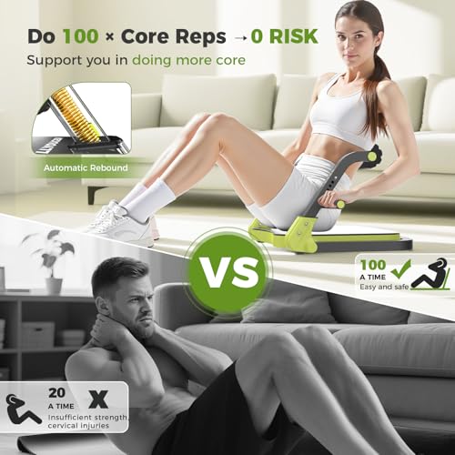 Ab Machine,Sit Up Exercise Equipment& Core Machine,Adjustable Ab Trainer with 3 Resistance Levels and Removable Auxiliary Handle,perfect for home workouts and those looking to lose weight - color: Green