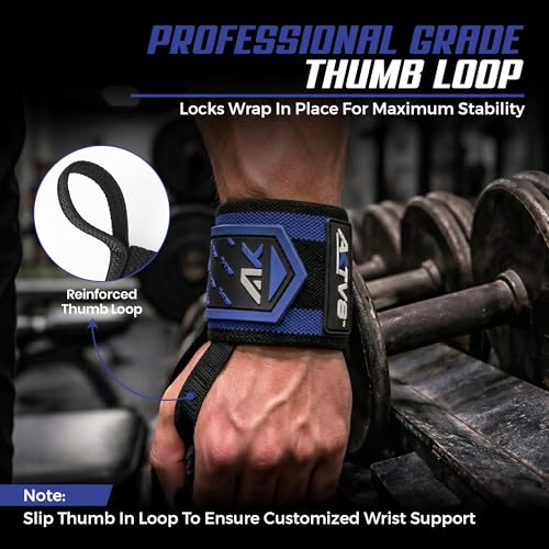 AKTV8 Wrist Wraps for Weightlifting, 18"&24" Heavy Duty Stiff Wrist Support | 3inch Wide Firm Elastic, Reinforced Thumb Loop, Built for Heavy Bench Press, Overhead Press, Powerlifting & Strength Training - color: Blue/Black, size: 18 Inches