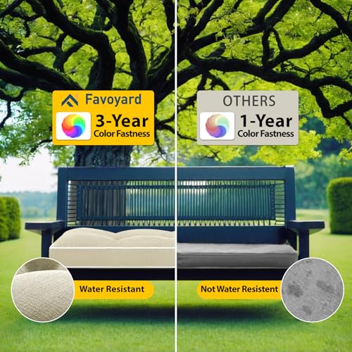 Favoyard Indoor/Outdoor Waterproof Bench Cushion, Beige 48 x 16 inch | 3-Year Fade-Resistant Tufted Pad for Patio Garden Porch Swing Window Kitchen, Non-Slip Ties, High-Density Support, Piped Edge - color: Beige, size: 48 x 16 In