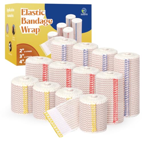 12 Pack Elastic Bandage Latex Free Stretch Bandage (2x2",2x3",2x4") | 15FT Max Stretch Length, Latex Free, Reusable Medical Bandage Wrap, Machine Washable, Breathable Fabric, Individually Packed - size: 12 Pack