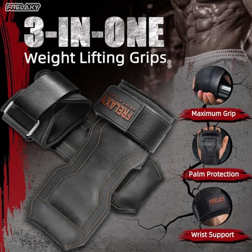 Frelaxy Lifting Wrist Straps, Rubber Weight Lifting Grips for Deadlifts | Non-slip rubber palm, Full palm protection, Neoprene wrist padding, Enhanced grip support, Pull ups rows lat pulldowns - color: Brown
