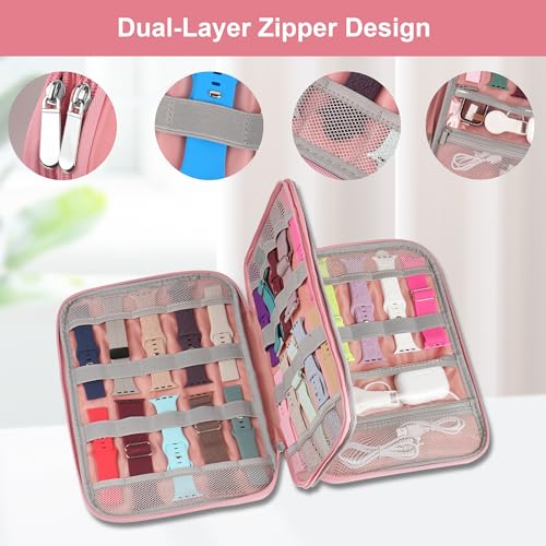 Watch Band Case, Watch Band Storage Organizer Compatible with 35 Watch Bands and Accessories, Watch Straps Carrying Case, Watch Band Holder Fit for Most Sizes of Watch Straps, Pink - color: Pink