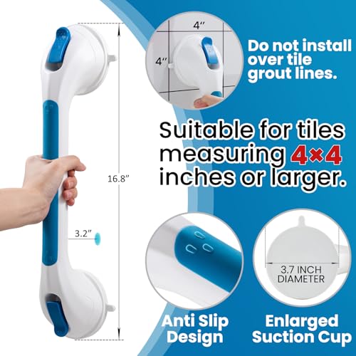 TAILI Shower Grab Bar Glow in The Dark, 2 Pack 16.8 in Grab Bars for Bathtubs and Showers,Shower Handles Rails for Seniors and Elderly,Bathroom Safety Grip Removable No Drilling Waterproof Blue,G9 - color: Blue& Glow Green, size: 16.8"