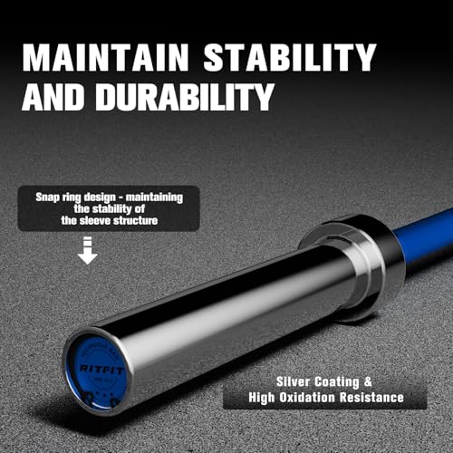 RITFIT Olympic Barbell 4ft/6ft - 2 Inch Weight Bar for Strength Training, Weightlifting, Squat, Deadlift, Bench Press, Curl, Overhead Press - 350lbs/500lbs Capacity - color: Silver/Blue, size: 6FT without Collar