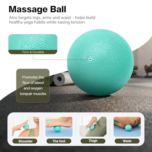 5 in 1 Foam Roller Set - Back Roller Foam, Massage Roller Stick, Massage Ball, Resistance Band for Physical Therapy & Deep Tissue Muscle Massage (Green) - color: Green