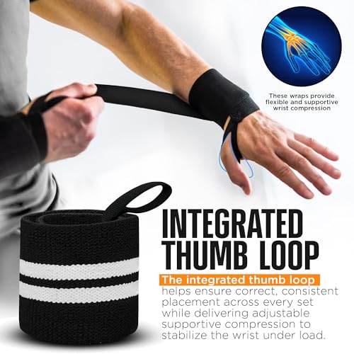 RDX Wrist Wraps for Weightlifting (Pair), IPL USPA Approved, Elasticated 18” Cotton Straps Support with Thumb Loop, Gym Wrap for Weight Lifting Powerlifting Competition Strength Training Bodybuilding - color: White Black
