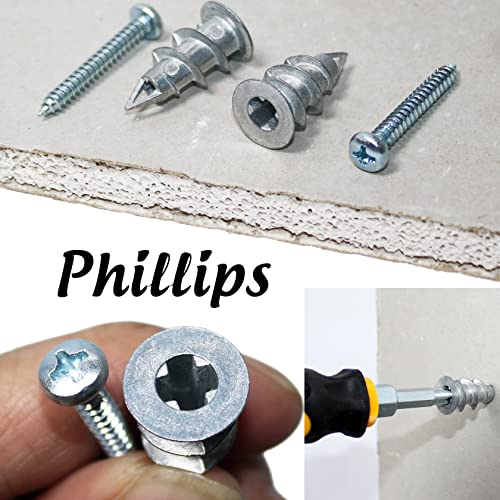Metal No Pre-Drill Self Drilling Wall Anchors and Screws for Drywall | 25 Hollow Drywall Anchors and 25 #8 1-1/4'' Screw, for Drywall, Plaster, Sheetrock Hanging and Mounting Holds Upto 75lbs
