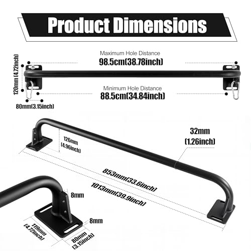 Wall Mounted Pull Up Bar with Hanging Ab Straps, Carbon Steel Chin Up Bar with 8mm Steel Plates, Adjustable Oxford Cloth Ab Sling Straps for Pull Ups, Knee Raises, Leg Raises, Home Gym Training（Black- Ab Straps） - color: Black- Ab Straps
