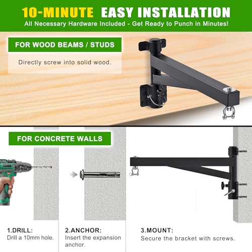 Kipika Heavy Bag Hanger Wall Mount Punching, Rotatable Heavy Duty Boxing Bag Bracket for Home Gym Indoor, Adjustable Length for Kickboxing Bag, Muay Thai Bag,Speed Bag - color: ‎D- Length 24"