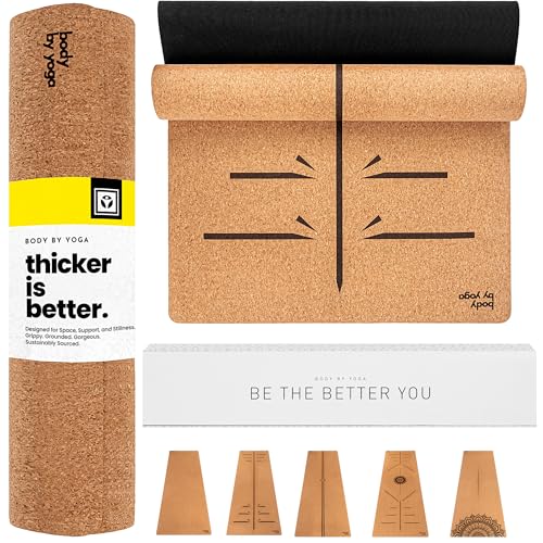 Luxury Cork Yoga Mat - Non Slip, Extra Thick Grip. Thicker, Longer, and Wider for More Comfort and Support. Tough Enough For Hot Yoga. Natural, Non Toxic, and Eco Friendly. Optional Alignment Lines. - color: Warrior, size: Extra Thick 80" x 26" x 0.26"