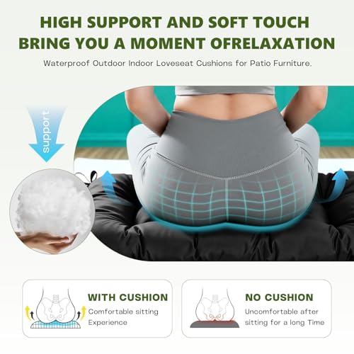 Wicker Chair Cushions Set, 2 U-Shaped Cushions & 1 Loveseat, Waterproof Outdoor Loveseat Cushion for Patio Furniture, Settee Bench Pad All Weather,Ginkgo - color: Ginkgo