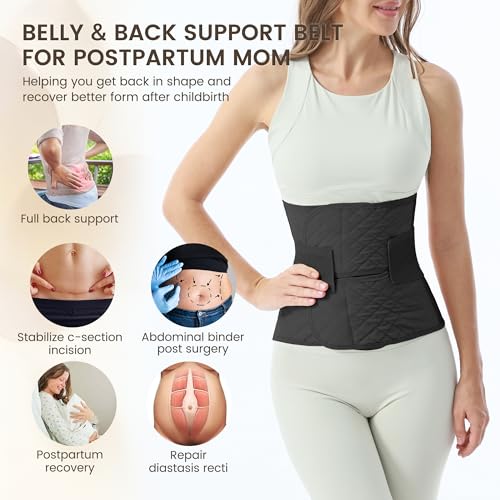 Allaugh Postpartum Belly Band for Women: Abdominal Binder Post Surgery, C Section Waist Trainer, Breathable Belly Wrap, Adjustable Support for After Birth Back Pain & Weak Core,Medium,Black - color: Black, size: Medium