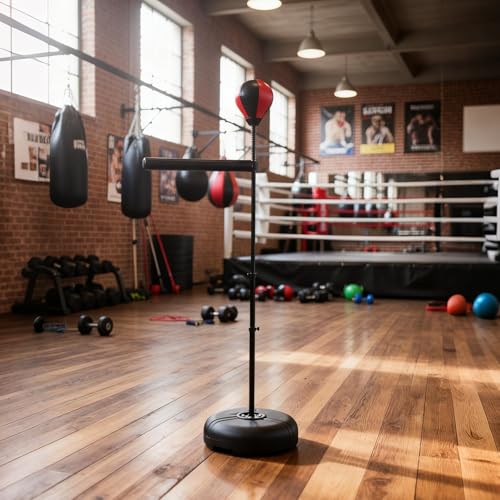 INNOLIFE Freestanding Punching Bag,Adjustable Height Home Boxing Training Equipment for Adults,Durable Boxing Bar & Stand with Stable Base for Fitness Workouts,Red