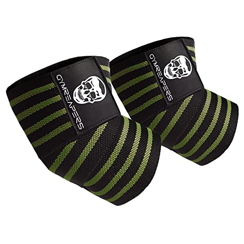 Gymreapers Weightlifting Elbow Wraps (1 Pair) - Flexible 40'' Elbow Compression Strap & Joint Support Brace - for Bench Press, Powerlifting, and Pressing - color: Green