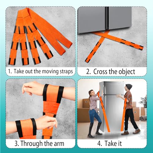 Moving Straps Upgrade Width, 2-Person Lifting and Moving System with Cotton Gloves, Lifting Wrist Straps for Moving Appliances, Furniture, Support up to 800lbs