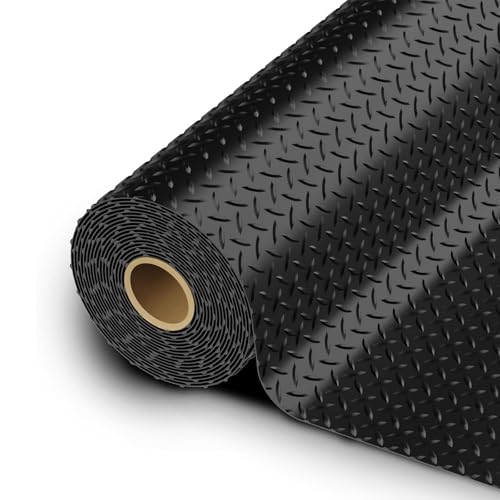 StellarStar 10x25 FT Garage Floor Mat, 2.8mm Thickened PVC Flooring Roll for Under Car, 250 SQFT Diamond Plate Black Garage Mats for Garage, Warehouse, Basement, Factory, Trailer (Include Tapes) - color: Black, size: 10x25 FT