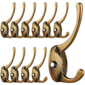 IBosins 12 Pack Antique Brass Coat Hooks Wall Mounted with 24 Screws Retro Double Hooks Utility Antique Brass Hooks for Coat, Scarf, Bag, Towel, Key, Cap, Cup, Hat - color: Antique Brass