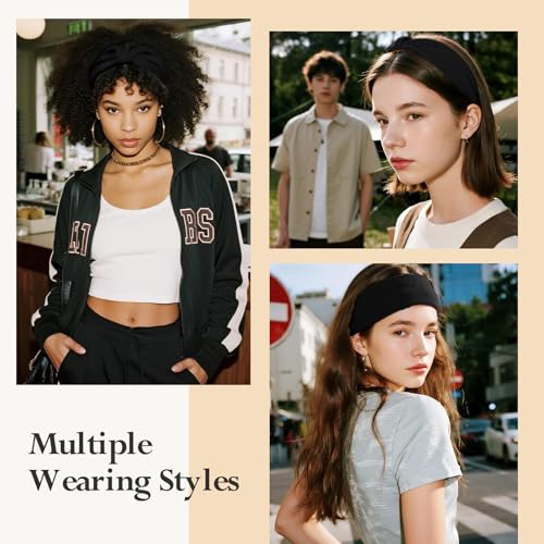 HSEM Headbands for Women, Wide Elastic Head Bands, Non-Slip Thick Hair Bands, Sports Stretchy Sweat Bands, Large Knotted Soft Headband for Washing Face, Makeup, Workout, Spa, Fashion, 6-Pack Black - color: 6 Pcs Black