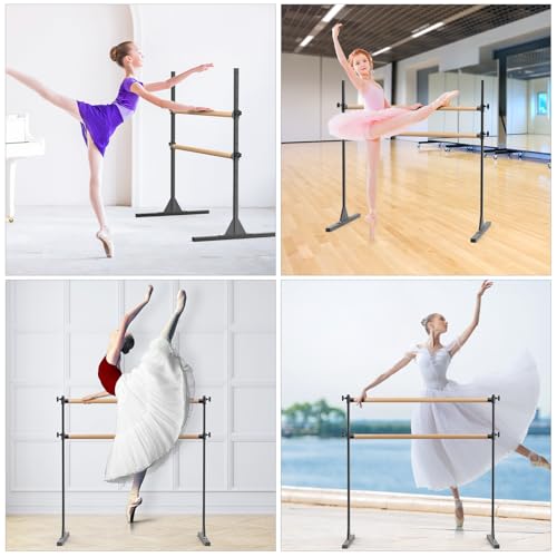 SELEWARE Height Adjustable Ballet Barre Freestanding Ballet Bar Heavy Duty Dance Bar Support Barre Movements Body Stretch Pull-ups, Sturdy Construction Never Fall Apart, Anti-Slip - color: 4 FT (Wood Crossbar, Black)