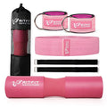 RitFit 7PCS Barbell Squat Pad Set, Hip Thrust & Lunges | Includes Resistance Band, 2 Safety Straps, 2 Gym Ankle Straps & Carry Bag, Upgraded Neck & Shoulder Protective Pad - color: Pink