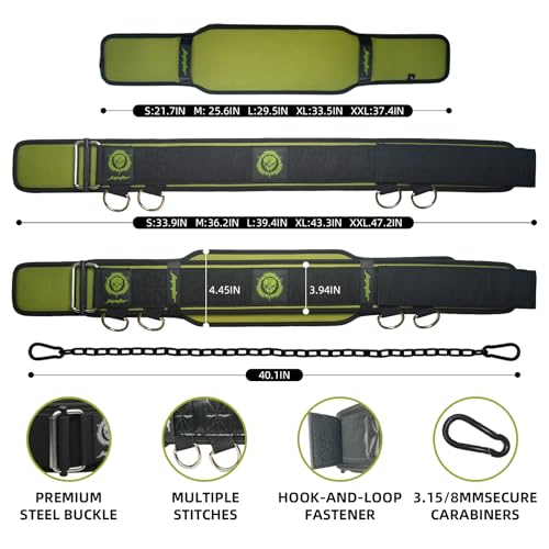 2-in-1 Weightlifting Belt & Dip Belt with Chain for Added Weight Training,Weightlifting, Squats, Deadlifts,Powerlifting for Men & Women - color: Green/Green, size: XX-Large
