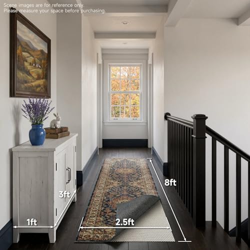 Veken 2.5x8 Ft Runner Rug Pad Gripper for Hardwood Floors, Non Slip Rug Pads for Area Rugs, Thick Rug Grippers for Tile Floors, Under Carpet Anti Skid Mat, Keep Your Rugs Safe and in Place - size: 2'6" x 8' (Rectangular), style: White