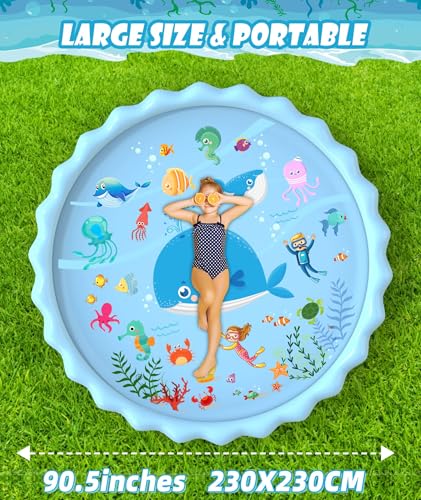 EPN Splash Pad for Kids, 90.5" Extra Large Sprinkler Play Mat, Thick PVC Water Splash Pad for Toddlers & Kids Ages 4-8, Outdoor Backyard Summer Water Toy for Lawn and Beach Play - style: 90.5"