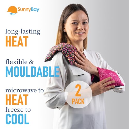 SunnyBay Small Microwave Heating Pad, Microwavable Versatile Cold/Heated Neck and Shoulder Wrap for Back Pain and More, Moist Heat Cotton-Fleece Pad, 6x11 Inches, Hot Pink and Red Flower, Pack of 2 - color: Pack of 2 - Hot Pink and Red Flower