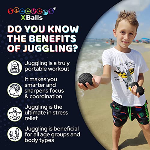 speevers Juggling Balls for Beginners and Professionals Set of 3, 14 Colors Available, 2 Layers of Net and Carry Case, Xballs Juggling Balls (Black, 4.2 oz) - color: Black, size: 4.2 oz