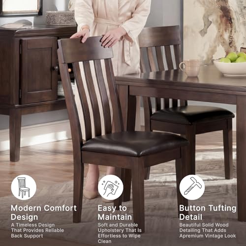Signature Design by Ashley Haddigan Faux Leather Cushioned Rake Back Dining Chair, 2 Count, Dark Brown | Easy-to-clean faux leather upholstery, Wood frame and wood products and other construction, Supportive rake-back design - color: Dark Brown, style: 0