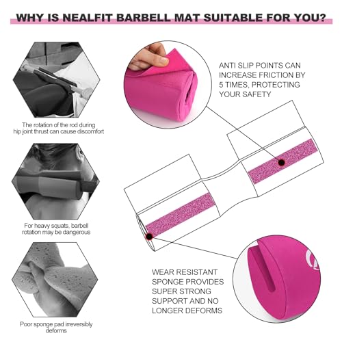 NEALFIT Barbell Squat Pad with Thick Nylon Padding, Hip Thrust Pad for Squats, Lunges, Neck Shoulder Squat Pad for Olympic or Standard Bars - color: Pink