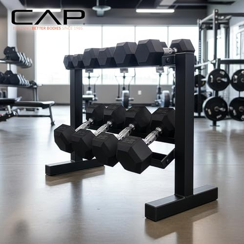 CAP 150 LB Dumbbell Set with 2-Tier Rack, Rubber Hex Free Weights Set, Home Gym Weight Set with Horizontal Storage Rack for Strength Training - color: Black, style: 150bs Set - Chrome Handles