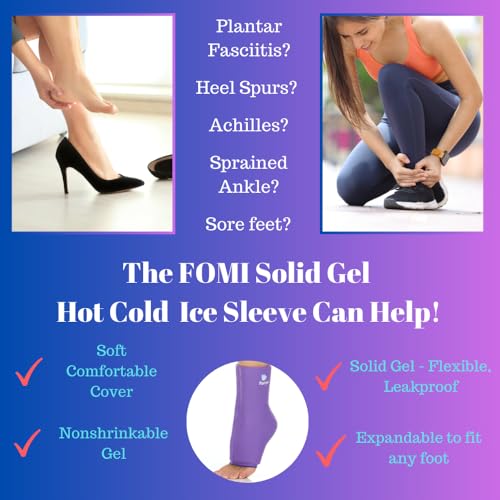 FOMI Hot Cold Ankle Foot Gel Ice Pack Wrap | Premium Comfort 360 Degree Solid Gel Cooling Compression for Plantar Fasciitis, Heel Spurs, Achilles, Tendonitis, Sore Feet, Gout (Purple) - color: Purple