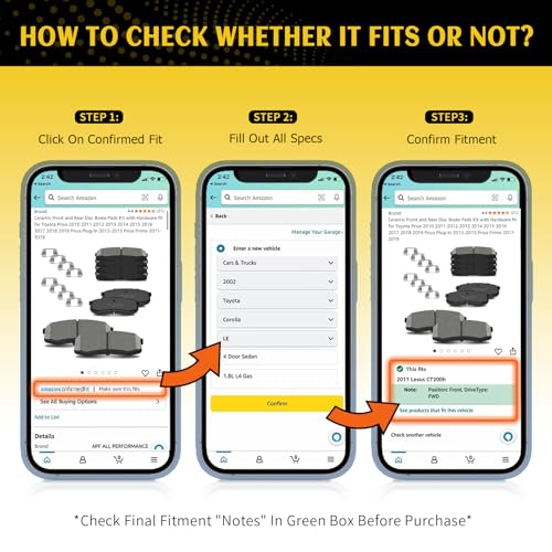 Front and Rear Ceramic Brake Pads for 2013-2018 Ford C-Max Escape Focus, 2018-2022 Ecosport, 2007-2013 Mazda 3/5, Vol-vo C30
