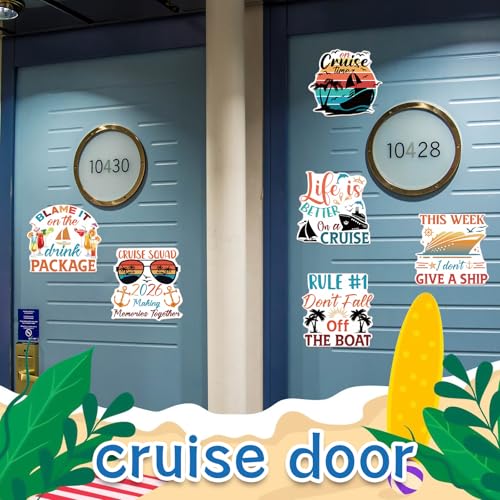 Large Cruise Door Decorations Magnetic - Wxiben 6PCS 2026 Sea Navigation Cruise Ship Door Decorations Funny Boat Anchor Tropical Drink Coconut Tree Cruise Door Magnets for Carnival Cabin Fridge Decor - style: Retro Cruise
