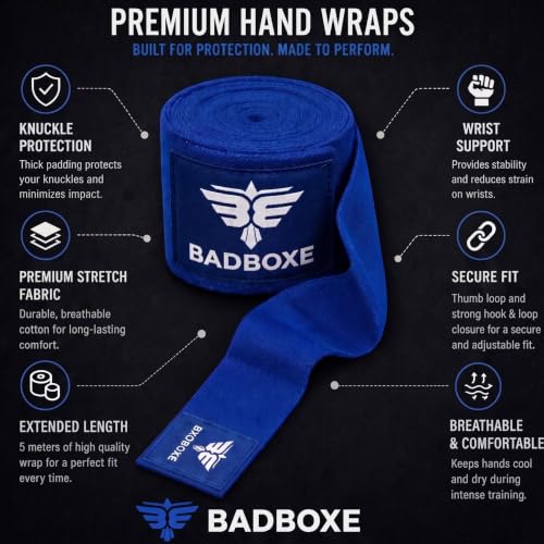 TWISTER FIGHT WEAR Boxing Hand Wraps 180" (4.5 Meter) – Premium Cotton-Polyester Blend with Thumb Loop and Hook & Loop Closure for Boxing, MMA, Muay Thai & Kickboxing - color: Blue (2 Pair)