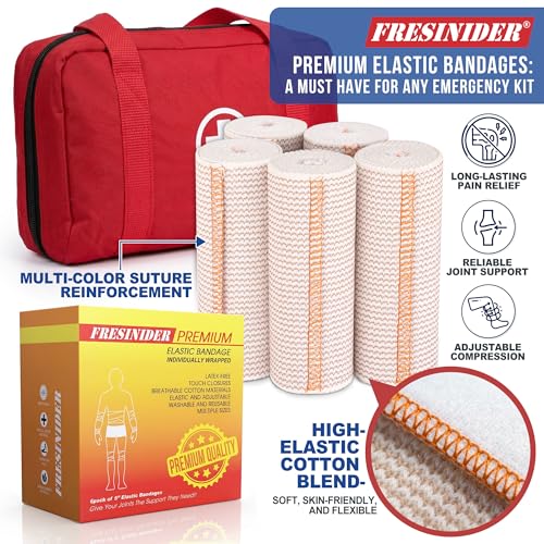 FRESINIDER Premium Elastic Bandage Wrap, 6 Pack 5" Cotton Compression Wrap with Hook & Loop Closure at Both Ends, Knee, Shoulder & Leg Support, 5 ft Long (Stretches up to 15 ft), Sports & First Aid - color: 5" X 6 Pack