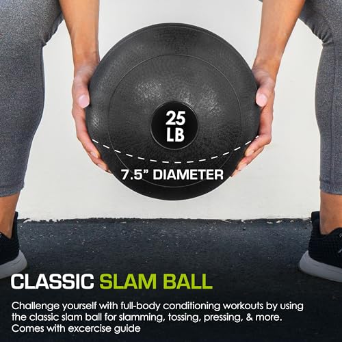 ProsourceFit Slam Medicine Balls 5, 10, 15, 20, 25, 30, 50lbs Smooth and Tread Textured Grip Dead Weight Balls for Strength and Conditioning Exercises, Cardio and Core Workouts - color: Classic - Black, size: 25 LB