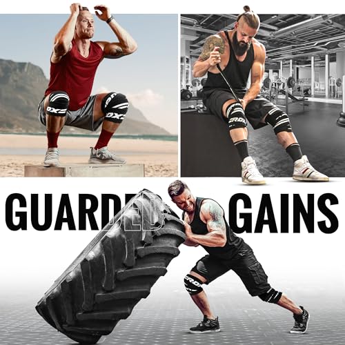 RDX Knee Wraps for Weightlifting, 78” Elasticated Straps Power Lifting Leg Press Support Gym Fitness Squats Workout Men Women - color: White Black
