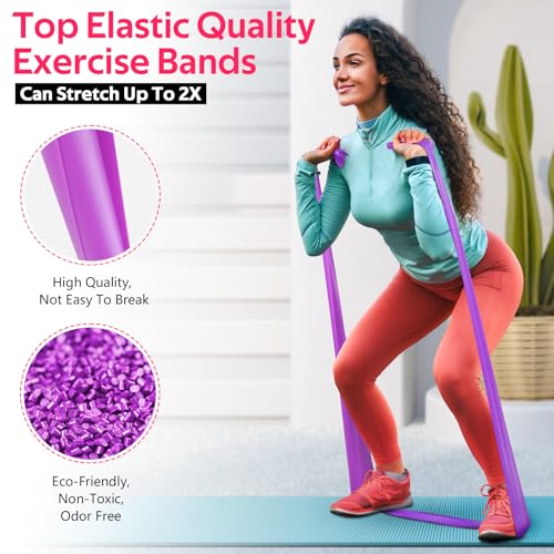 Resistance Bands for Working Out, Exercise Bands for Physical Therapy, Stretch, Recovery, Pilates, Rehab, Strength Training and Yoga Starter Set - color: Pink, Purple, Green, size: 4.9FT