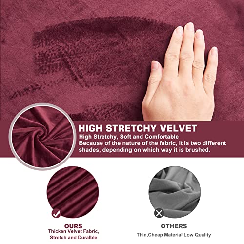 NeColorLife Velvet Ottoman Cover Christmas Ottoman Slipcover Thick Stretchable Footrest Stool Covers with Elastic Band for Square Ottoman(Large Size,Wine Red) - color: Wine Red, size: L Length: 35"-45",Width: 31"-43"