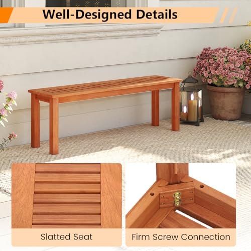 Tangkula 47 Inch Patio Wood Bench, 2-Person Backless Bench w/Slatted Seat, Indoor Outdoor Dining Bench for Backyard, Poolside, Entryway, Porch - size: 47"