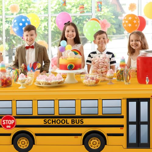 6FT Rectangle School Bus Tablecloth, Yellow Bus Print Washable Fabric Table Cover for Kids Classroom, Driver Appreciation, Teacher Appreciation Week, Field Trip, Back to School Birthday Decorations - color: School Bus