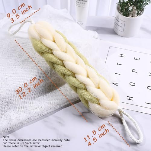 AARAINBOW 2 Packs Upgraded Long Stretch Back Sponge with Rope Handles Back Scrubber Bath Shower Mesh Sponge Exfoliating Body Scrub Stretch Braided Loofah for Men Women Shower Rope (Gray+Green) - color: Gray+green